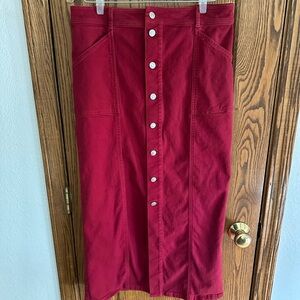 LOFT Burgundy Button-Front Pencil Skirt